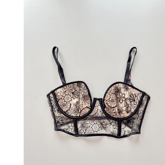 NWT VICTORIA'S SECRET Very Sexy Floral Embroidered Push-Up Bustier Bra, Size 32D - Picture 1 of 16